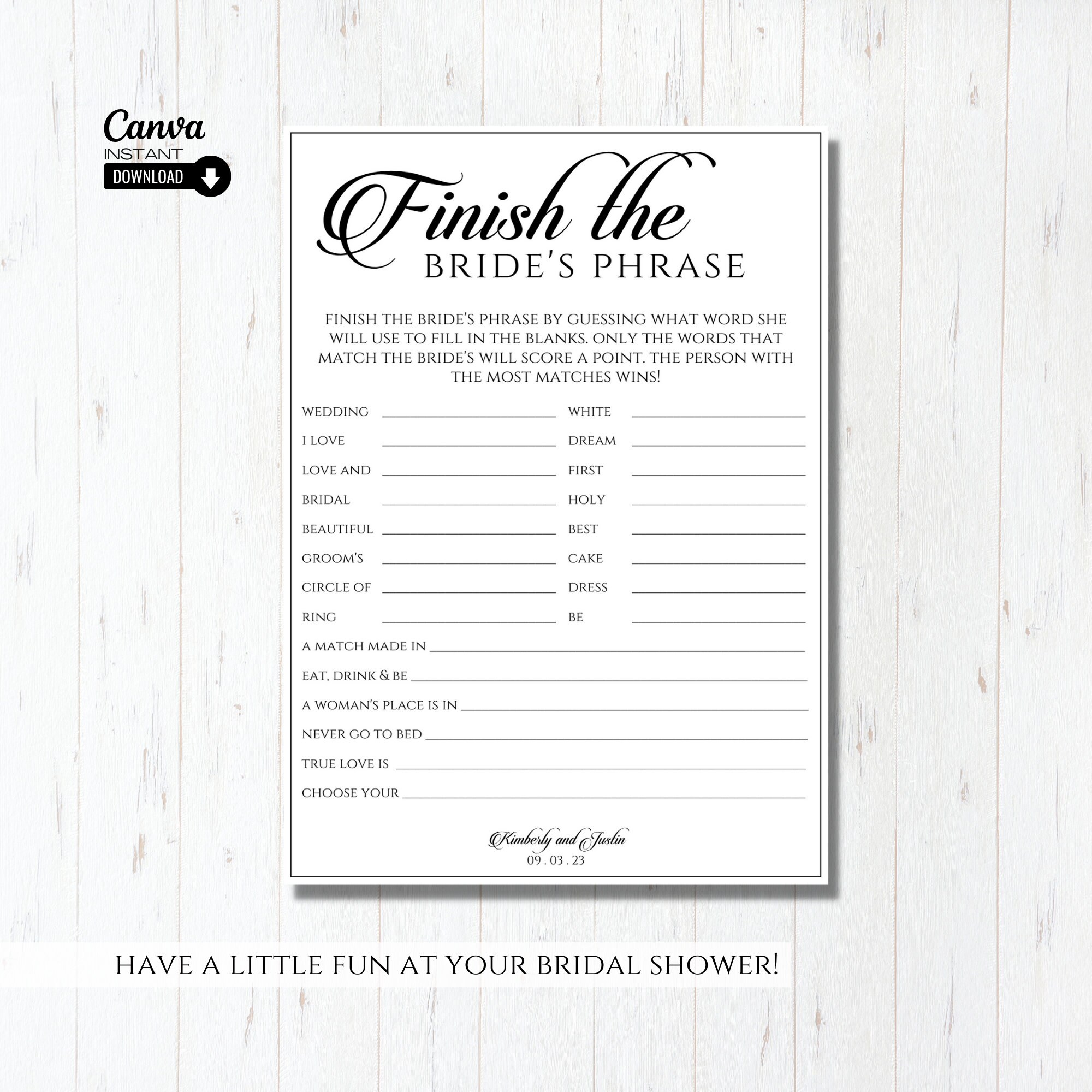 Editable Bridal Shower Games, Printable Wedding Shower Game Template ...