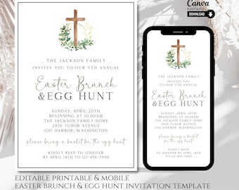 Printable Easter Egg Hunt Invitation: Religious Brunch Evite (Canva Template)