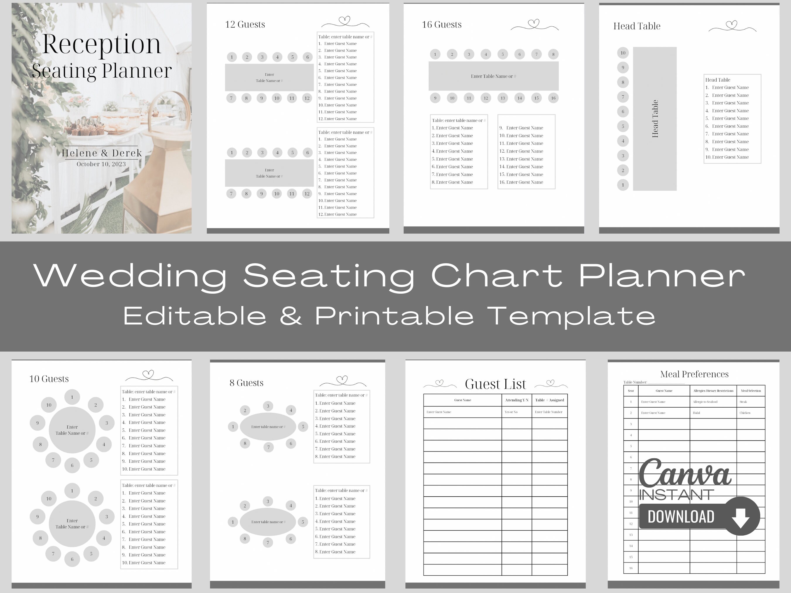 Editable Wedding Seating Chart Planner Printable Seating Etsy Canada