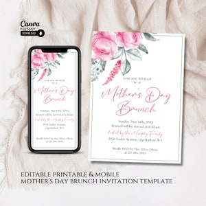Editable Mother&#39;s Day Brunch Invitation: Floral Canva Template (Printable & Mobile)