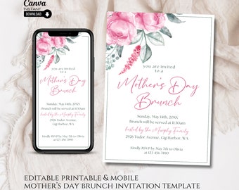 Editable Mother's Day Brunch Invitation: Floral Canva Template (Printable & Mobile)