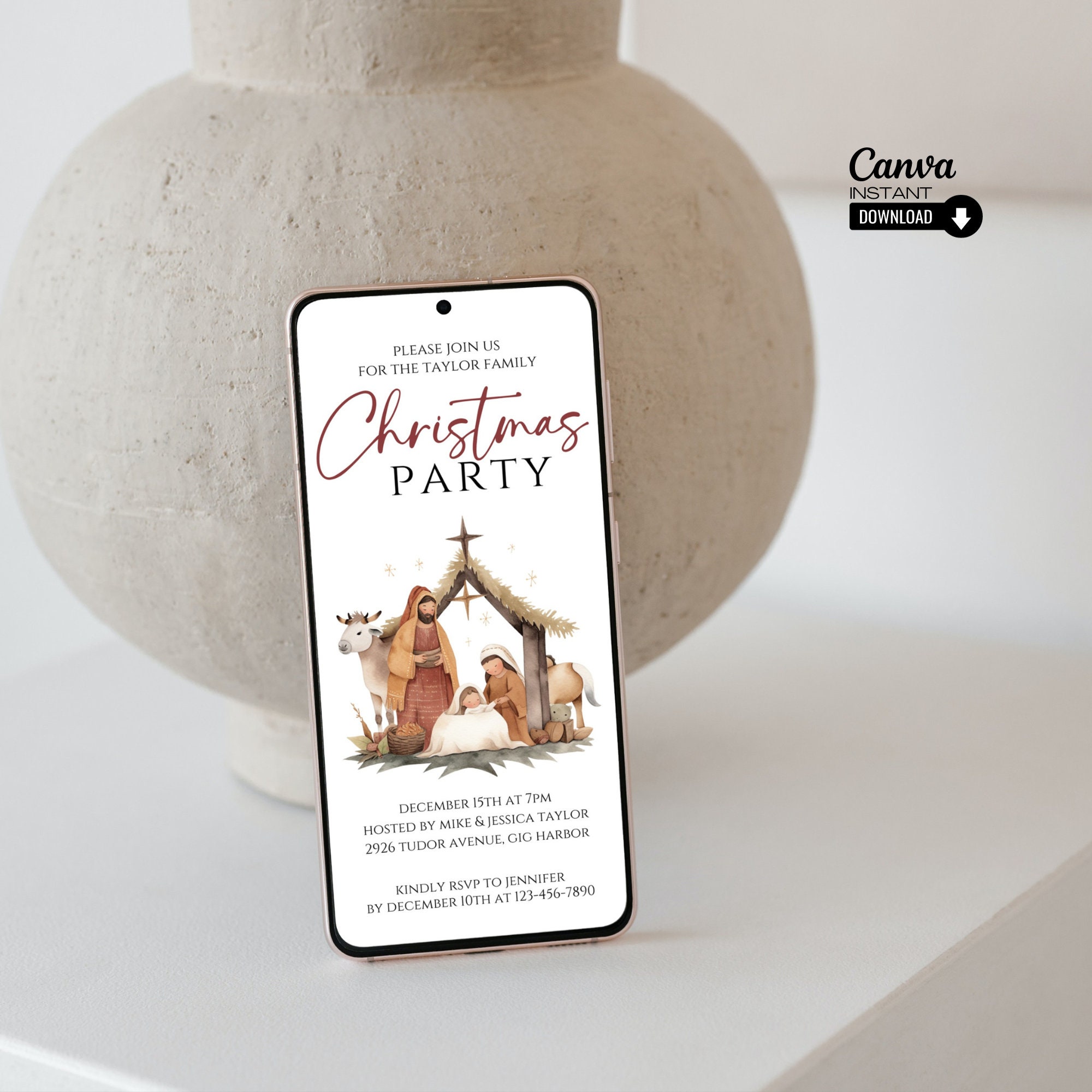 Editable Christmas Party Invitation Template, Printable Religious ...