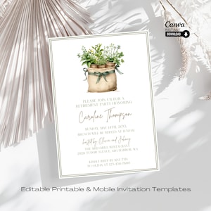 Gardener Retirement Party Invitation: Botanical Evite Template (Canva Editable)