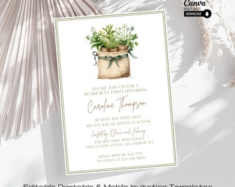 Gardener Retirement Party Invitation: Botanical Evite Template (Canva Editable)