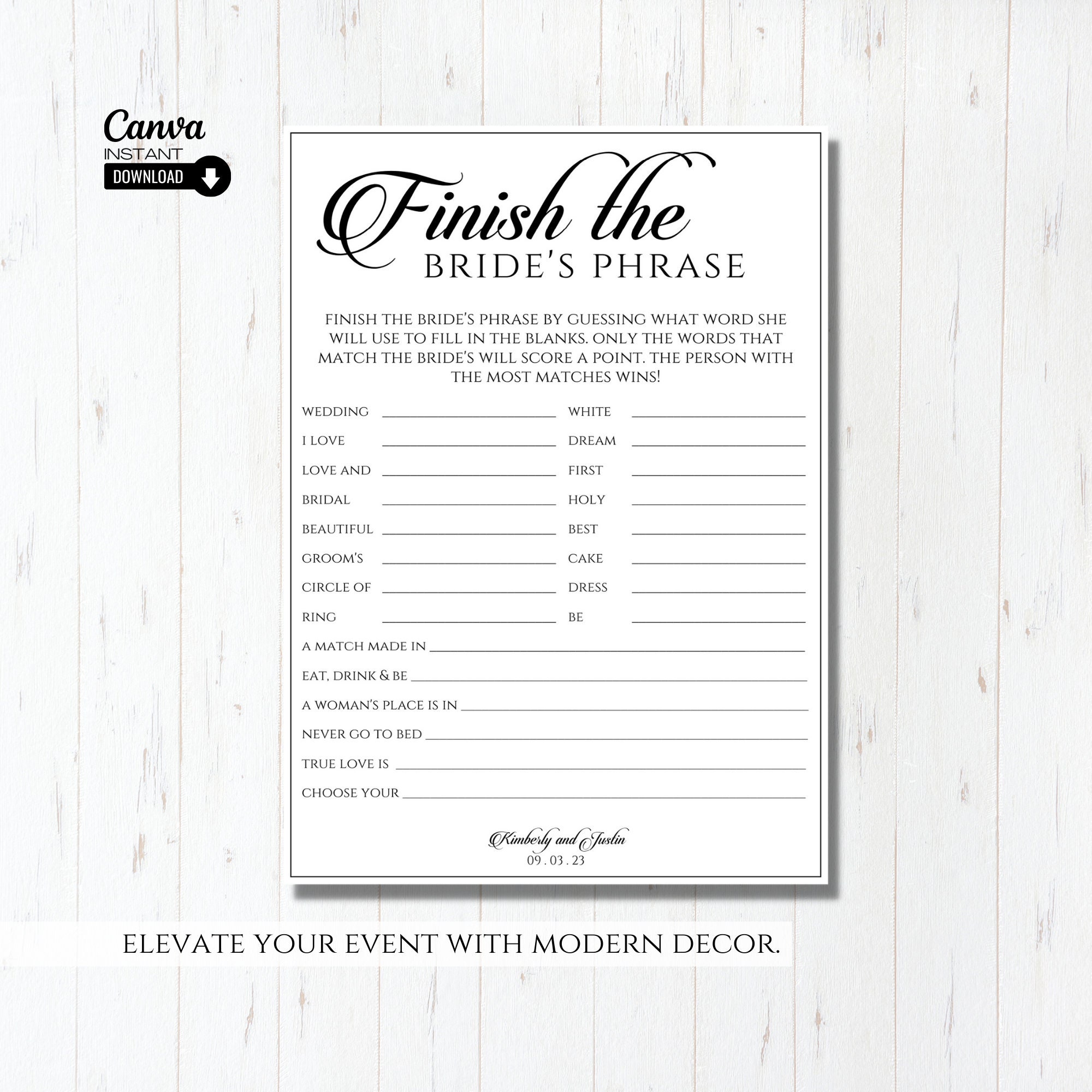 Editable Bridal Shower Games, Printable Wedding Shower Game Template ...