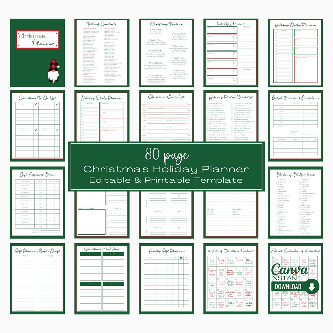 Christmas Planner Printable, Editable Holiday Planner, Xmas Planner