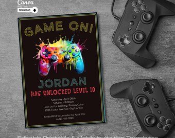 Gamer Birthday Party Invitation: Editable Gaming Invite (Digital Download)