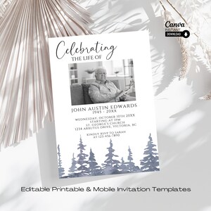 Celebration of Life Invitation, Funeral Announcement, Editable Memorial Service Template, Memorial Invitation, Funeral Evite, Funeral Invite