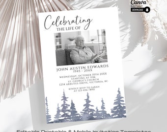 Celebration of Life Invitation: Minimalist Memorial Service Template (Canva Editable)