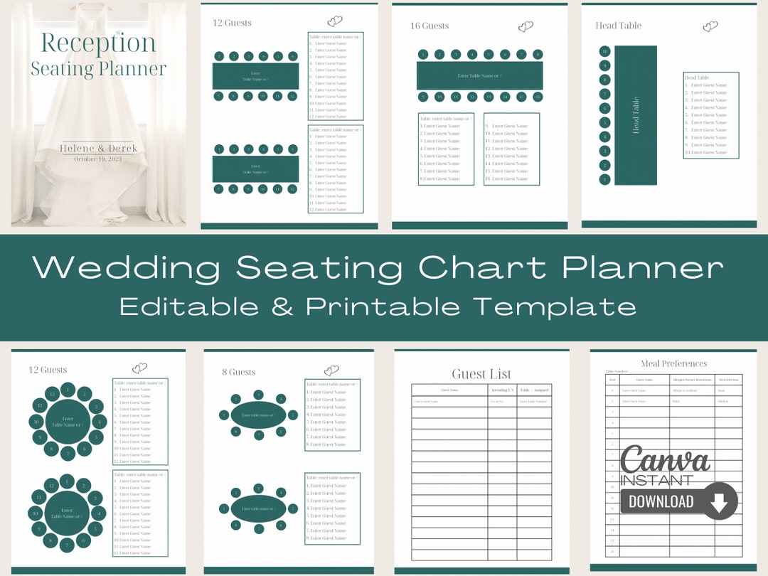 Editable Wedding Seating Chart Planner Printable Seating - Etsy