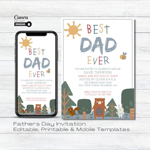 Editable Fathers Day Invite, Printable Father&#39;s Day BBQ Invitation, Instant Download Mobile Father&#39;s Day Party Brunch Invite Template