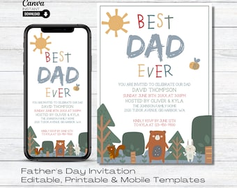 Editable Father's Day BBQ Invitation: Woodland Theme (Digital Download)