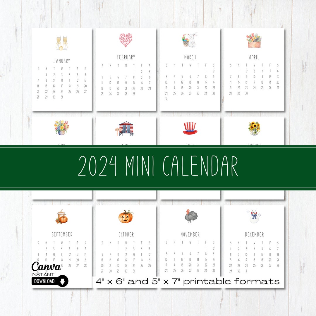 2024 Mini Desk Calendar, Printable Desk Calendar, Monthly Calendar