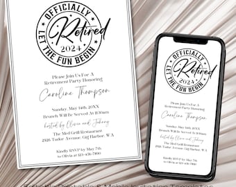 Minimalist Retirement Party Invitation Template: Printable & Mobile Evite (Canva)