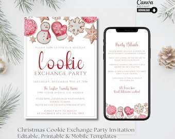 Editable Christmas Cookie Exchange Invitation: Printable & Mobile Evite (Canva Template)