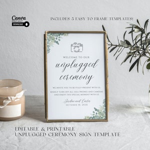 Unplugged Ceremony Wedding Sign Template, Minimalist Wedding No Cell Phone Sign, Wedding Printable Template, Editable, Canva Template