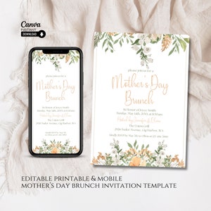 Editable Mothers Day Brunch Invitation, Printable Mother&#39;s Day Brunch Invite, Mobile Mothers Day Invitation Template, Editable Invitation
