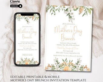 Modello di invito per il brunch della festa della mamma con fiori ad acquerello (stampabile e per dispositivi mobili)