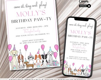 Dog Birthday Party Invitation Template: Puppy Pawty Evite (Digital Download)