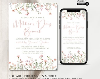 Mother&#39;s Day Brunch Invitation: Watercolor Wildflowers (Printable & Mobile Canva Template)