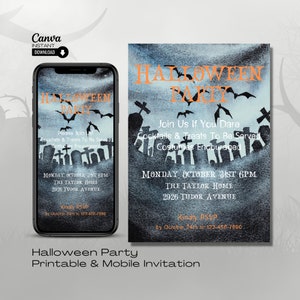 Editable Halloween Party Invitation: Canva Template (Digital Evite)