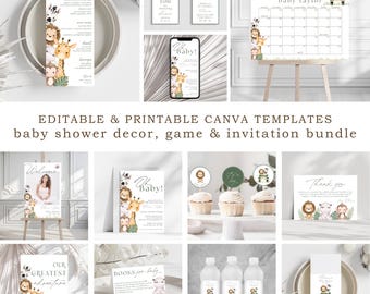 Chá de Bebê Safari na Selva: Convite, Jogos e Decoração (Modelo Canva)