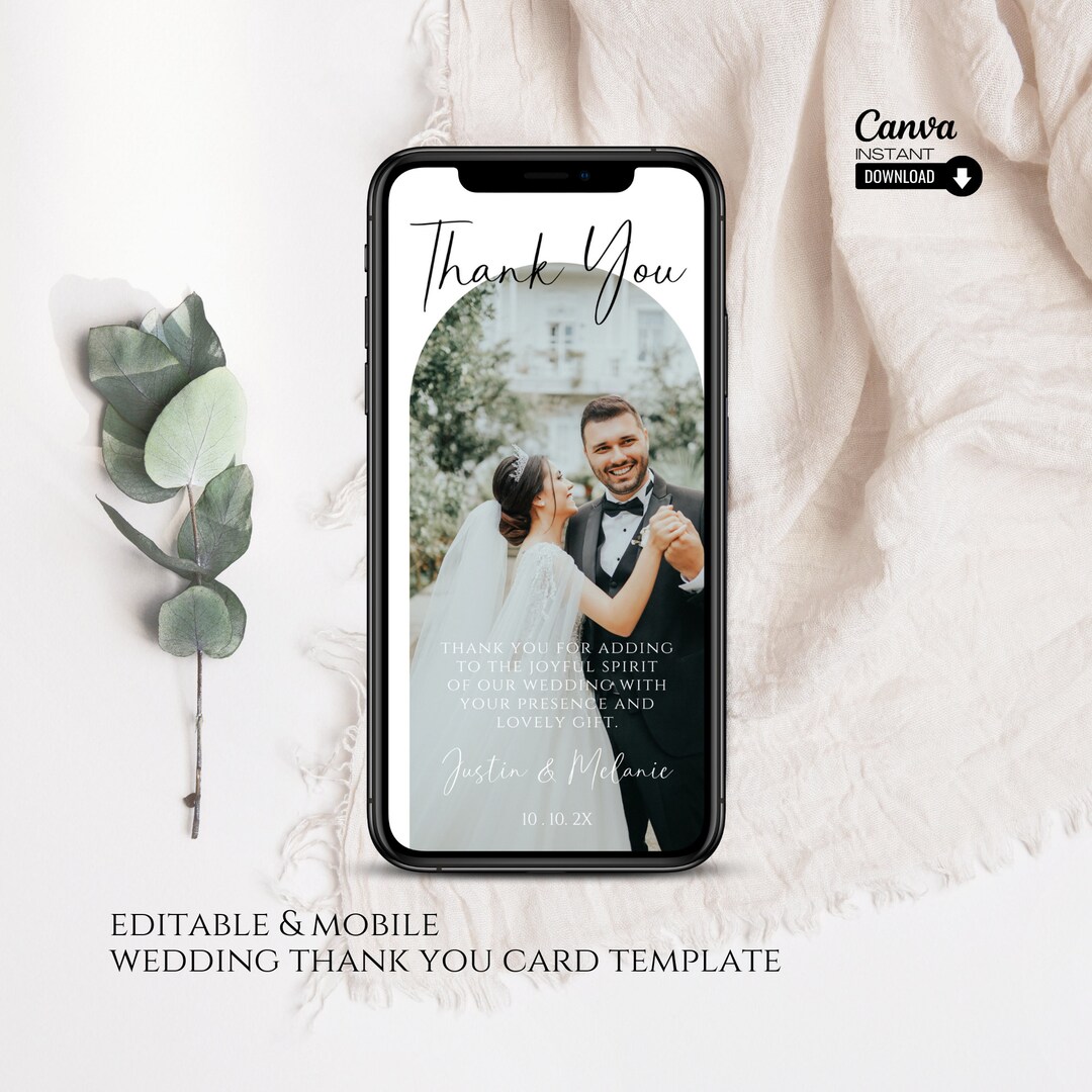 Customizable Digital Wedding Thank You Card Template - Editable Photo ...