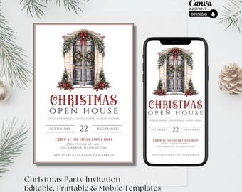 Editable Christmas Open House Invitation: Watercolor Holiday Party (Digital Download)