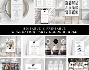 Pacote de decoração editável para festa de formatura: modelo de convite (Canva)