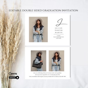 Modern Graduation Invitation Template: Editable Canva Invite (Digital Download)