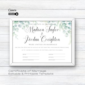Bearbeitbare Hochzeitszertifikatsvorlage, druckbare Heiratsurkunde, Hochzeitsandenken, bearbeitbare Urkunde, Heiratsurkunde