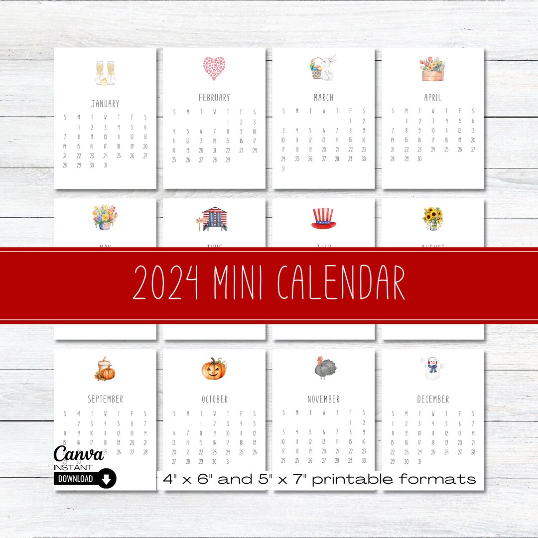 2024 Mini Desk Calendar, Printable Desk Calendar, Monthly Calendar ...