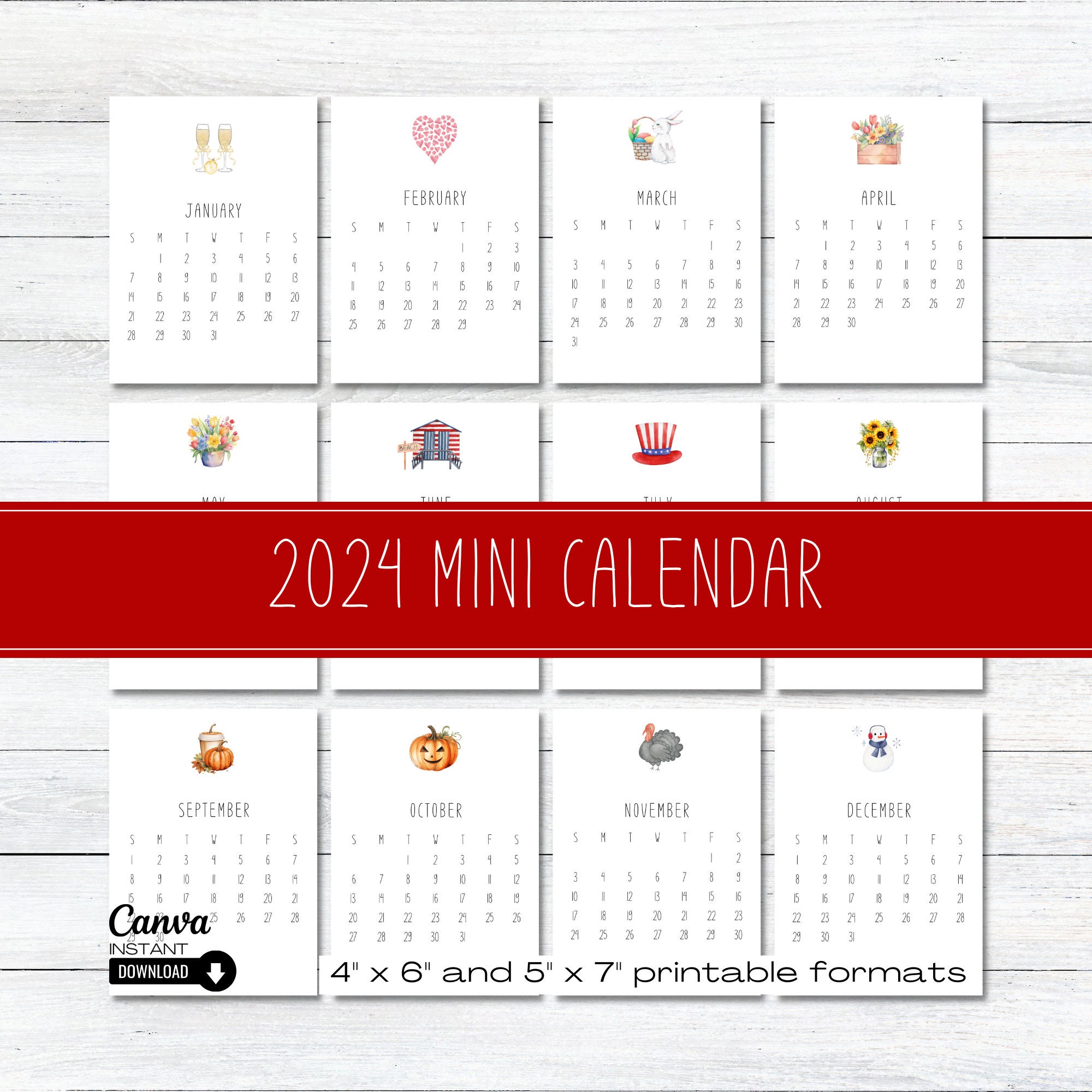 2024 mini desk calendar printable desk calendar monthly calendar