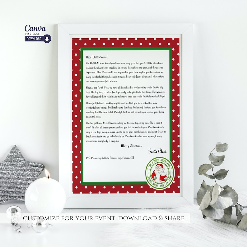 Editable Santa Letter Template Letter From Santa Template Etsy Editable Santa Letter Template Letter From Santa Template Etsy