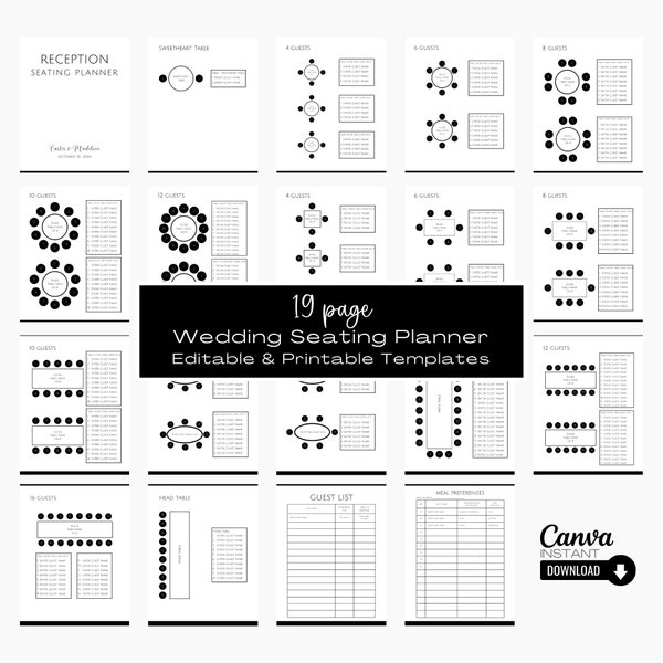 Editable Wedding Seating Chart Planner, Printable Seating Plan, Seating Arrangement, Wedding Table Plan, Wedding Reception Planner, Canva