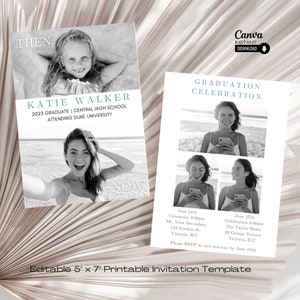 Modern Graduation Invitation Template: Then & Now Photo (Canva Editable)