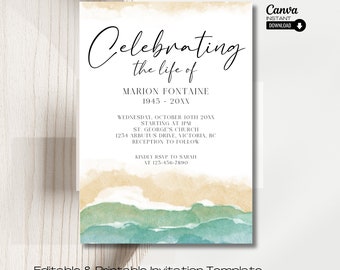 Celebration of Life Invitation: Editable Memorial Service Template (Digital Download)