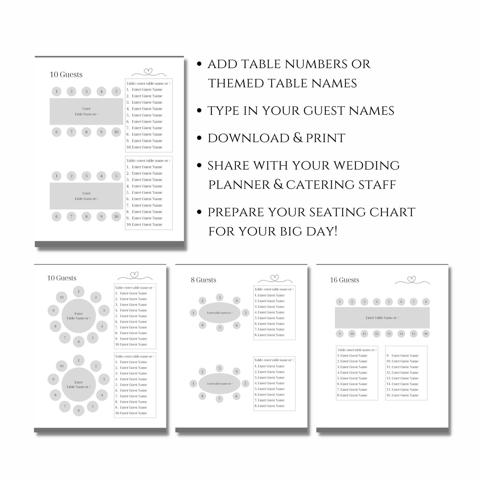 Editable Wedding Seating Chart Planner, Printable Seating Plan, Seating ...