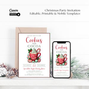 Christmas Cookies and Cocoa Party Invitation Template (Canva Editable, Printable)