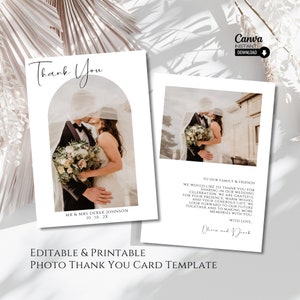 Modèle de carte de remerciement de mariage imprimable, carte de remerciement de mariage recto-verso modifiable, modèle de carte de remerciement photo, merci moderne