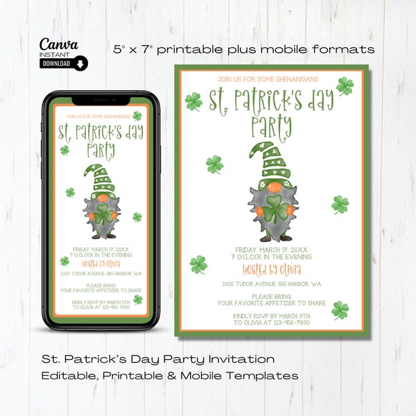 St Patricks Day Invitation, Printable St Patricks Day Party Invite, Saint Patricks Day Invitation, St Patricks Day Digital Invitation, Evite