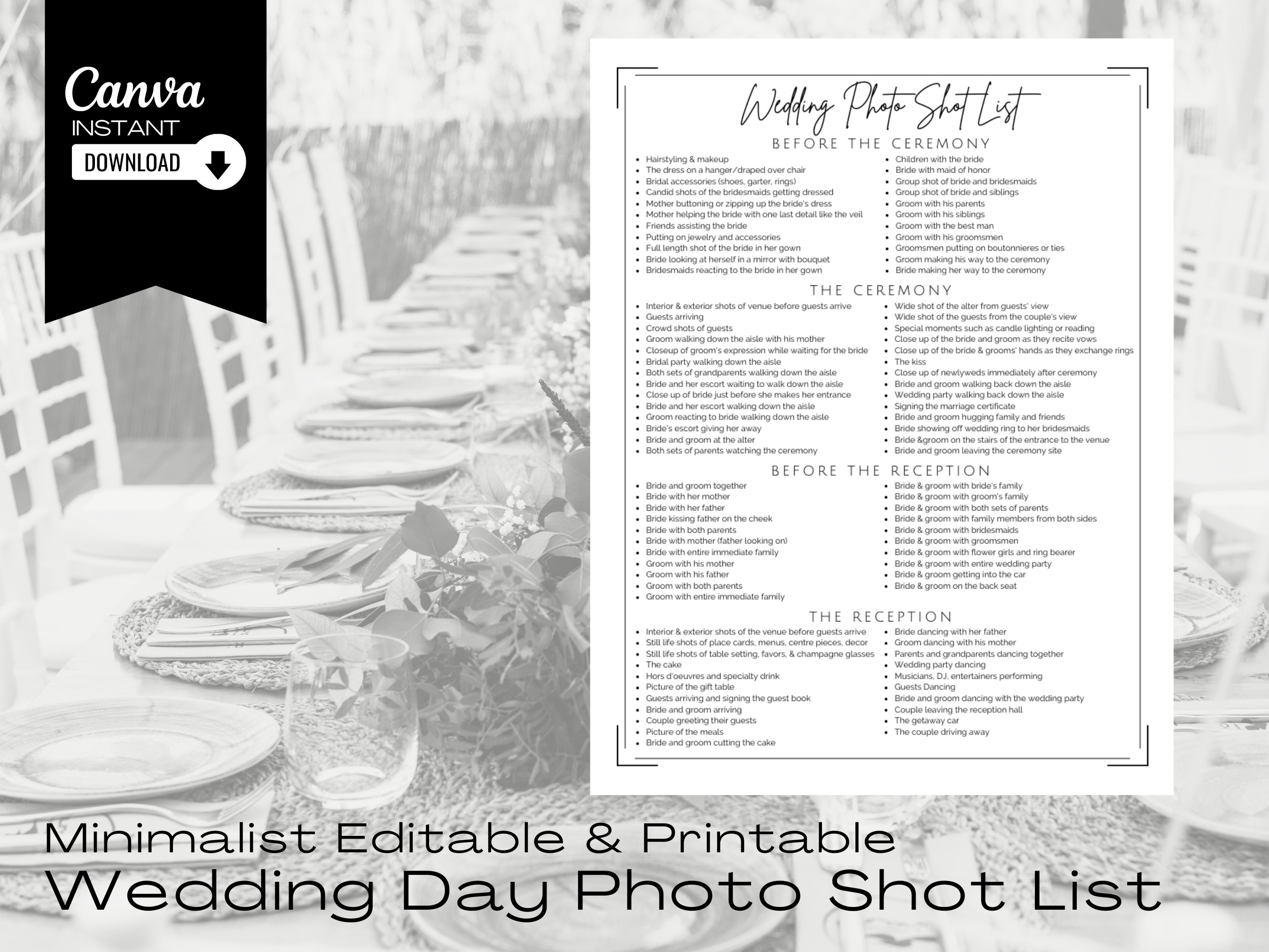 Editable Wedding Photography Checklist Photographer Form - Etsy