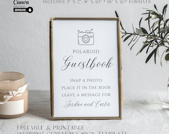 Polaroid-Gästebuch Schild: Modernes Hochzeitsfoto-Gästebuch (Canva Template)