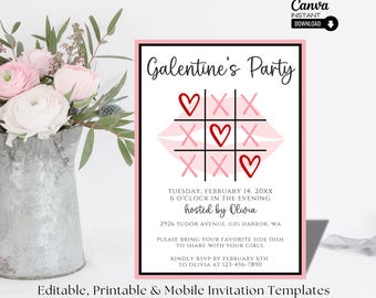 Editable Galentine's Party Invitation: Canva Template (Printable & Mobile)