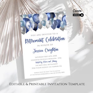 Balloon Retirement Party Invitation Template: Editable Printable Evite (Digital Download)