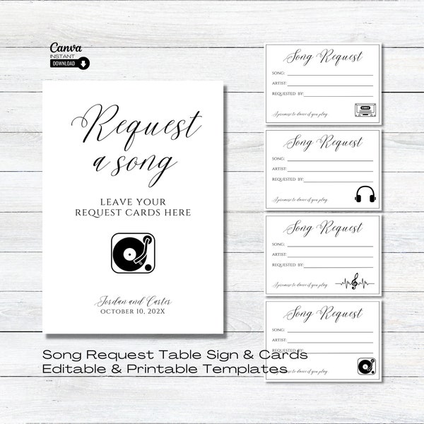 Editable Song Request Cards Template, Minimalist Wedding Song Request Sign, Song Request Card, I Promise to Dance, DJ Request, Music Request