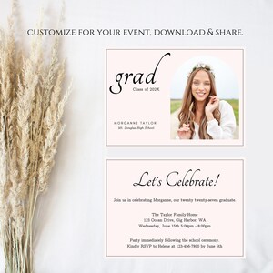 Editable Graduation Photo Invitation Template: Modern Boho (Canva)
