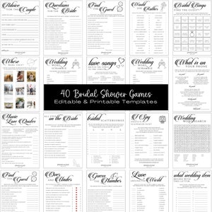 Editable Bridal Shower Game Bundle, Printable Minimalist Wedding Shower Games, Bridal Party Games, Bachelorette Game Templates, Hen Party