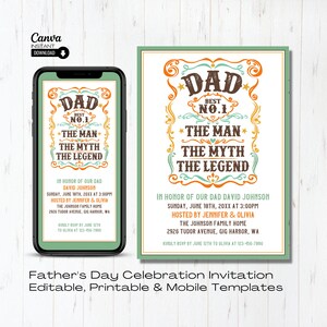 Editable Fathers Day Invite, Printable Father&#39;s Day BBQ Invitation, Instant Download Mobile Father&#39;s Day Party Brunch Invite Template
