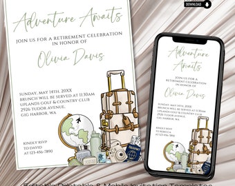 Travel Retirement Party Invitation Template: Adventure Awaits (Printable & Mobile)